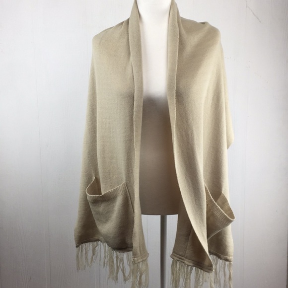 Accessories - Long Tan Scarf Wrap with Pockets 76" x 18"